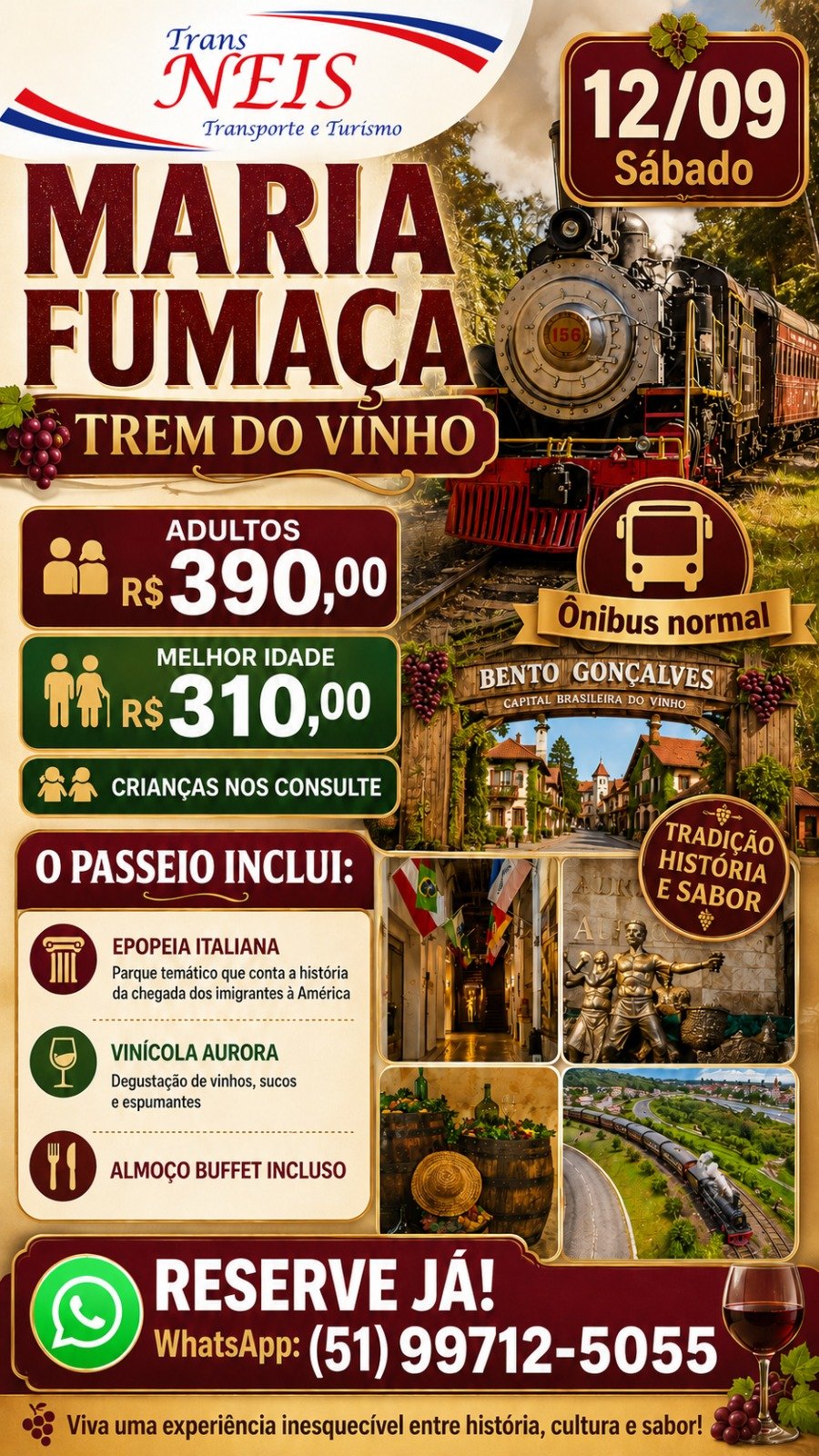 Flyer da viagem Maria Fumaça + Trem do Vinho